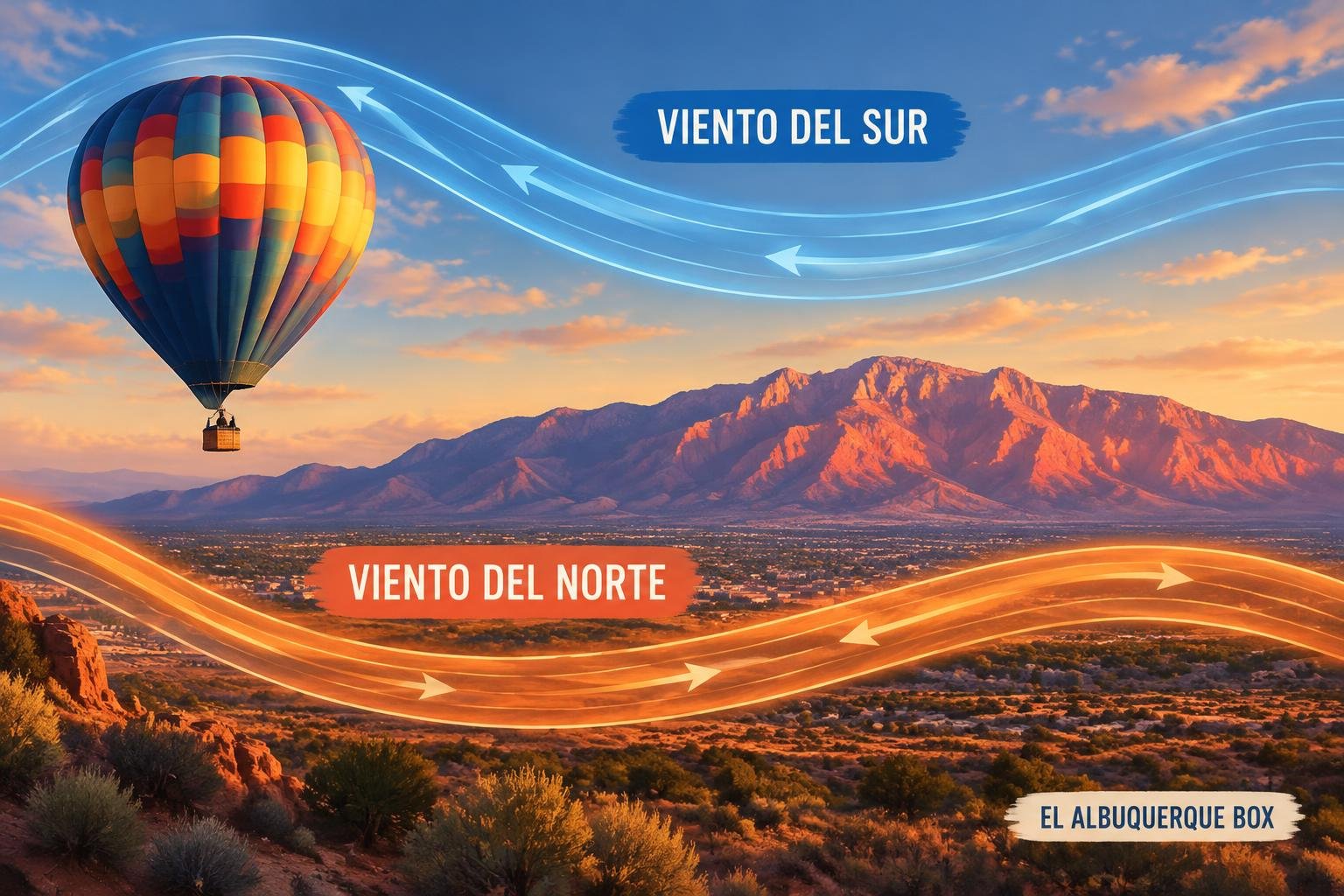 Esquema del patrón de vientos en capas que permite a los globos volver cerca del punto de partida
