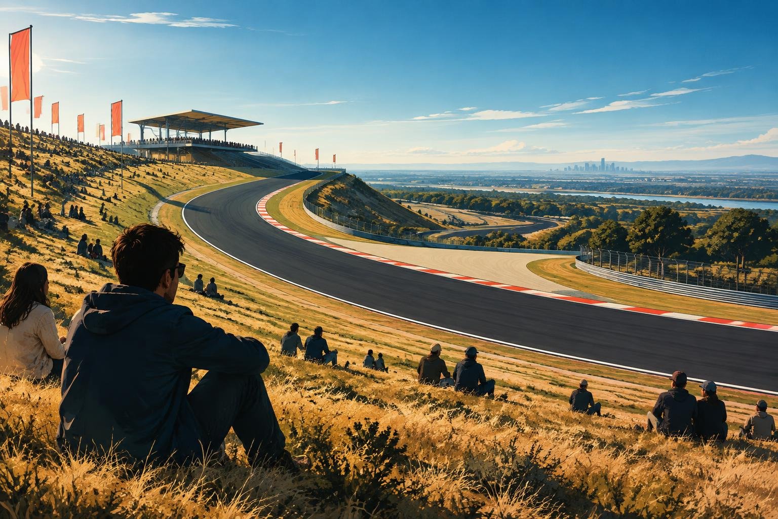 Vista de la subida a la curva 1 del Circuit of the Americas desde la zona de admisión general