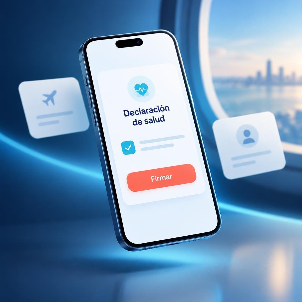 Celular con el paso de la declaración de salud dentro del check-in online de una aerolínea