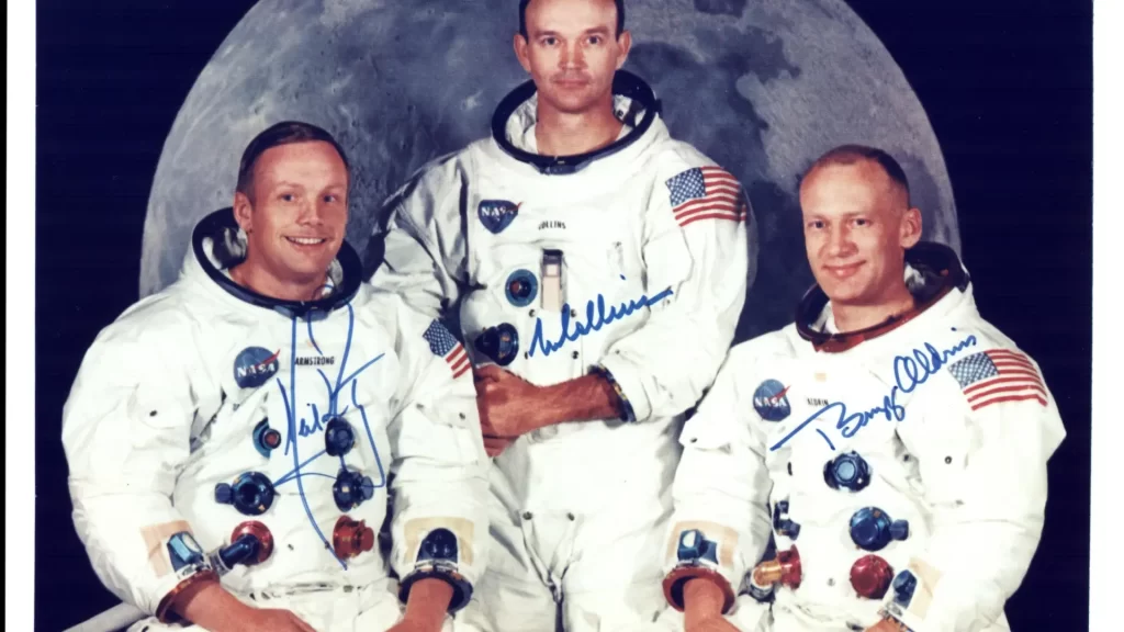 La famosísima tripulación del Apolo 11: Armstrong, Collin y Aldrin