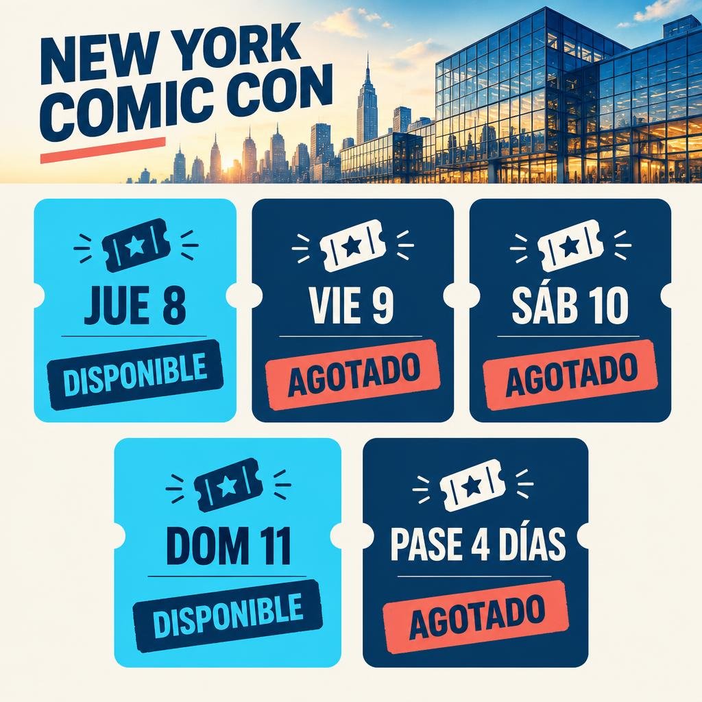 Infografía con los días de New York Comic Con agotados y los que todavía tienen entradas