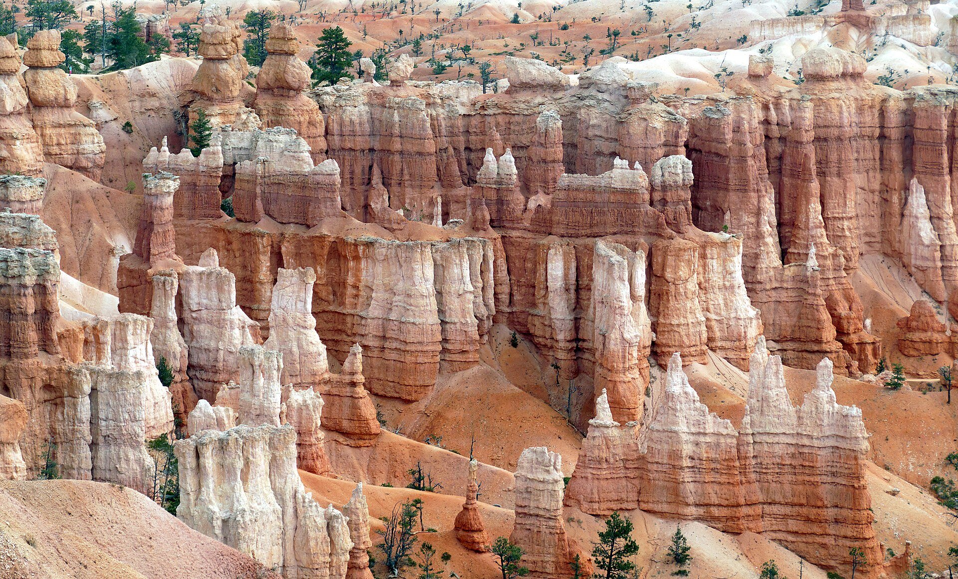 El anfiteatro de Bryce Canyon repleto de hoodoos, las agujas de piedra naranja y blanca que hacen único al parque de Utah